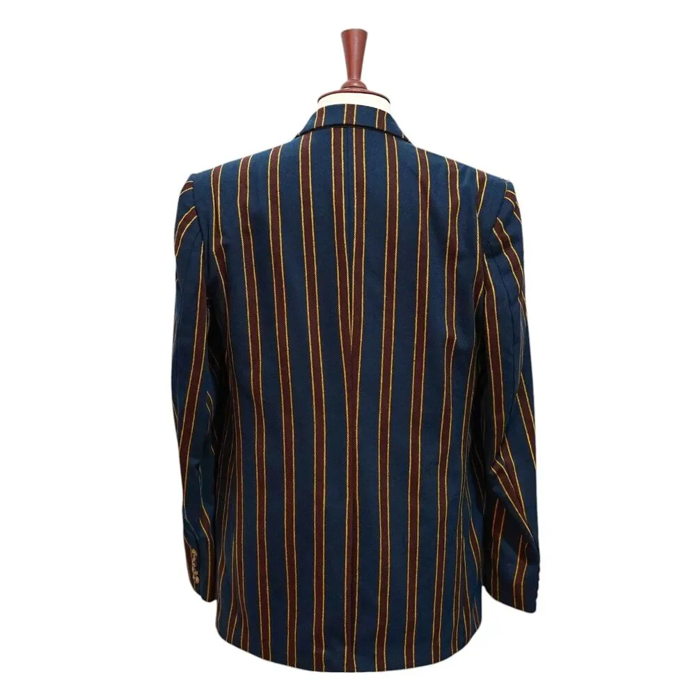 Mens Lambswool Sport Coat 44R Navy Burgundy Gold Striped Blazer 2 Button Wedding
